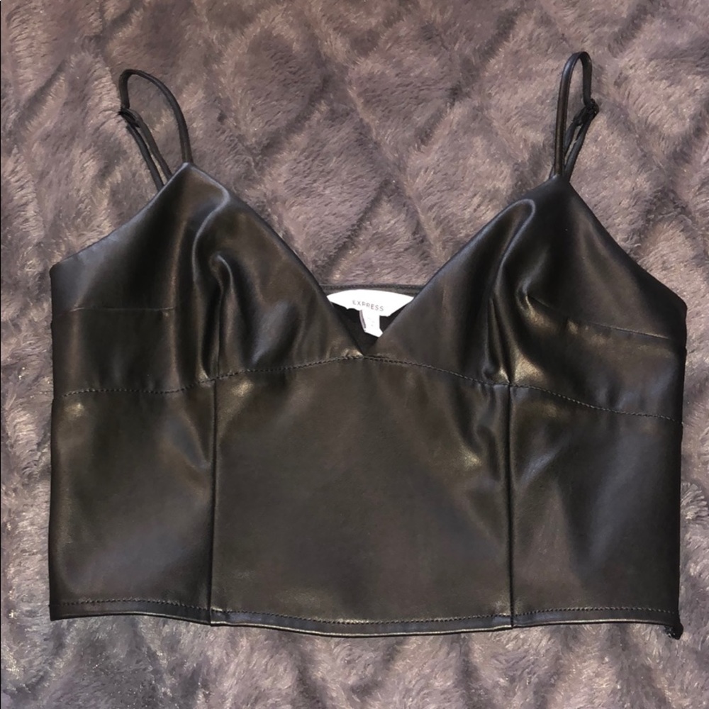 Black leather crop top